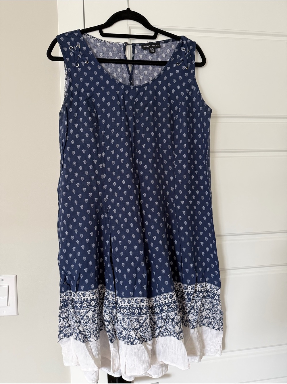 Tribal Navy & White Printed Sleeveless Midi Dress